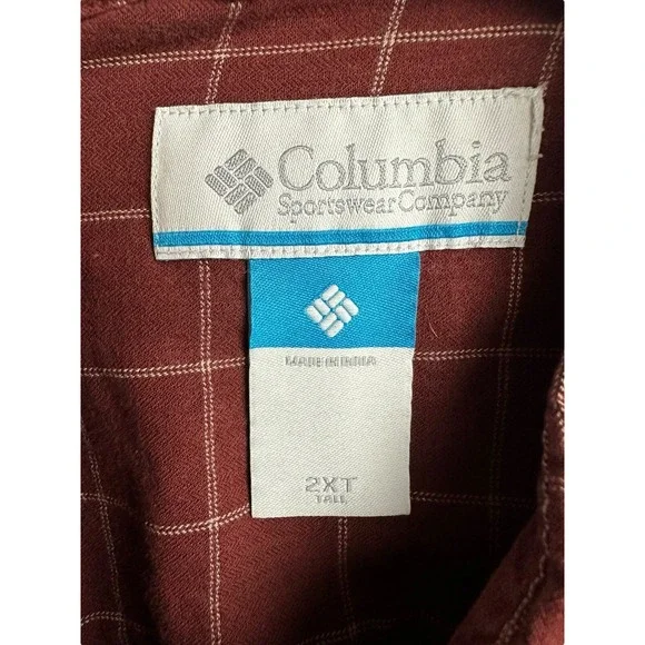 Columbia Maroon Plaid Long Sleeve Button Shirt, 2XT - Picture 7 of 9